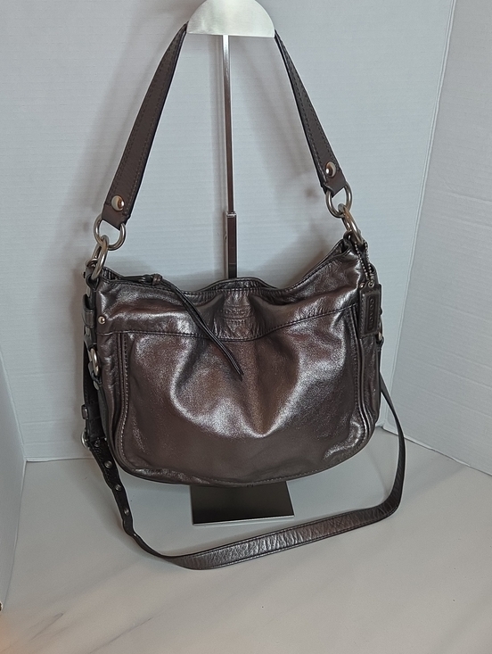 Coach Handbags - Coach Metallic Pewter Leather Shoulder Bag